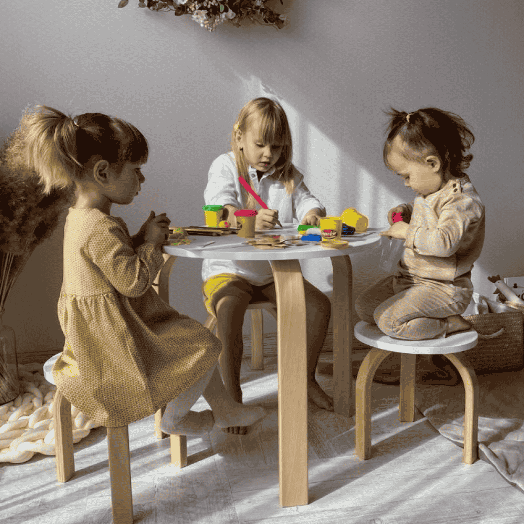 Dětský stolek Zukko Gekko Kids, Bílá / Přírodní Buk